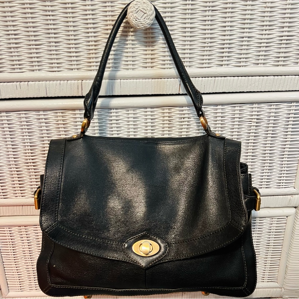 BCBGirls Genuine Leather Turnlock Flap Shoulder Hobo Bag Triple Compartment